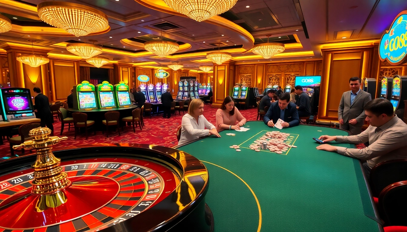 GO88 players enjoying vibrant casino games with exciting roulette and poker action