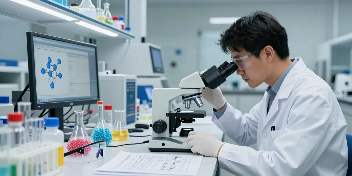 Scientist analyzing polymer expandable microspheres in a modern lab.