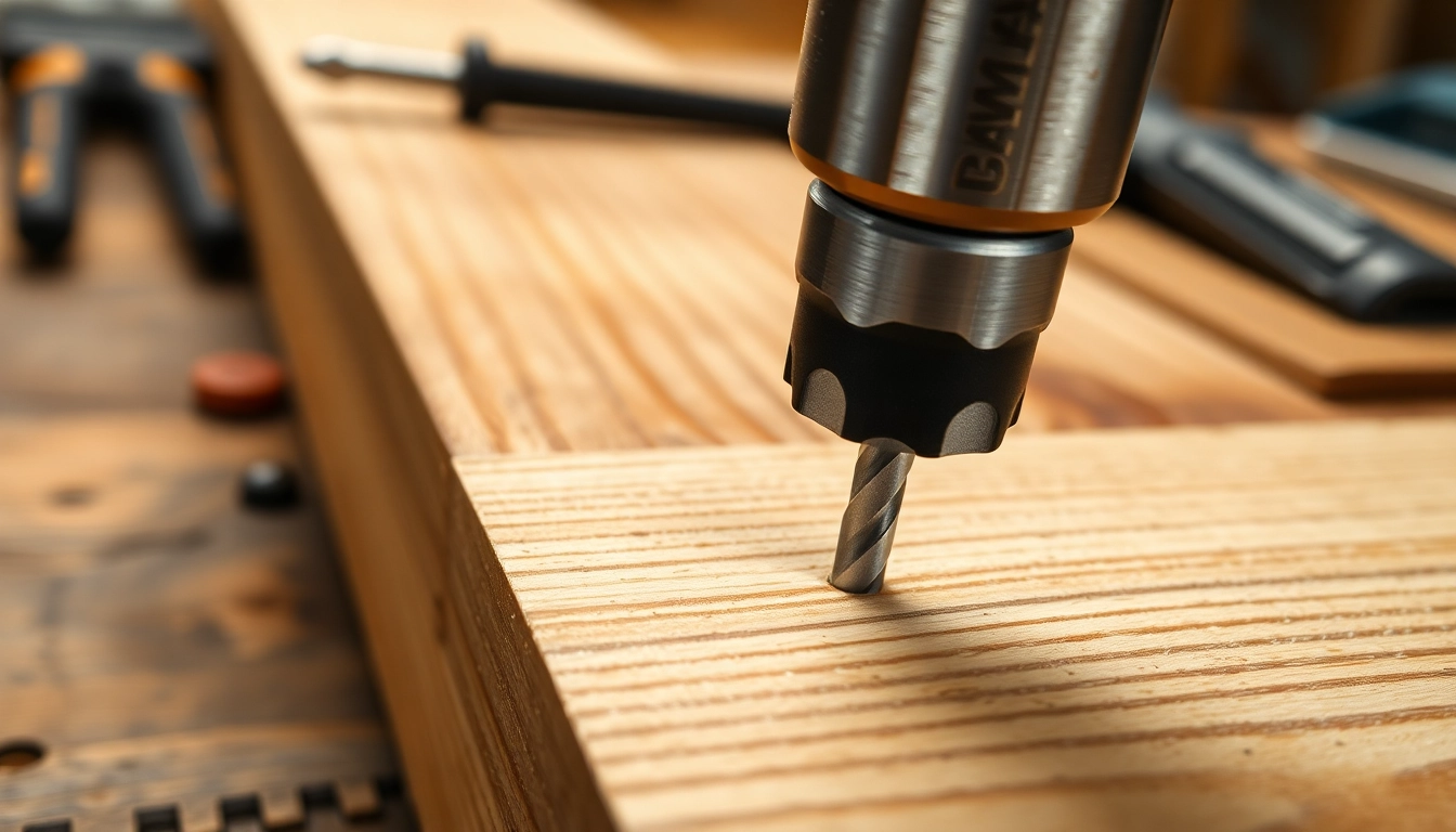 Precision drilling with the DeWalt pilot drill bit on wood.