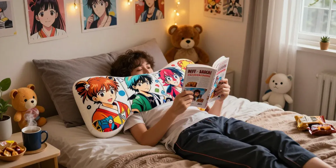 Vibrant custom body pillow on a cozy bed, creating a playful and inviting atmosphere.