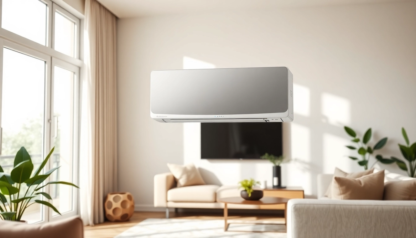 Showcasing a Mitsubishi mini split AC unit in a modern setting, emphasizing design and comfort.