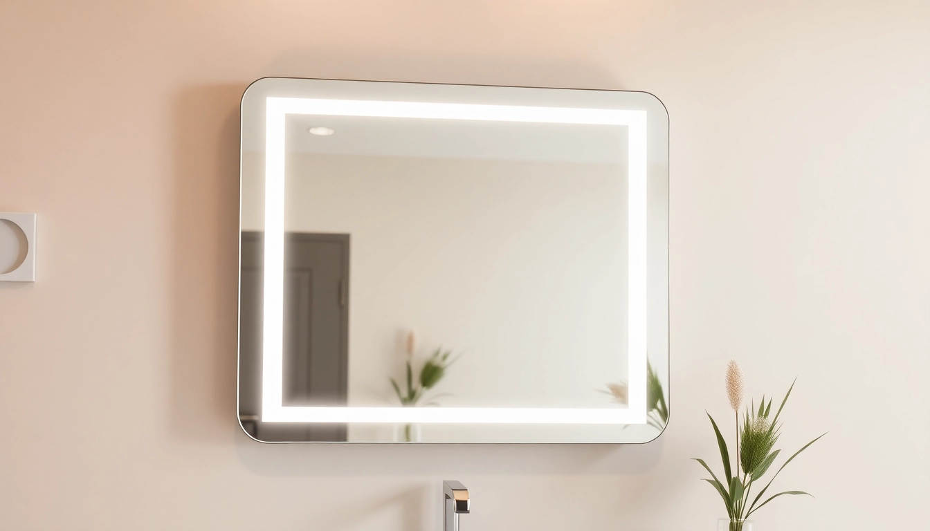 Reflective design of mirror and led lights in a chic bathroom setup.