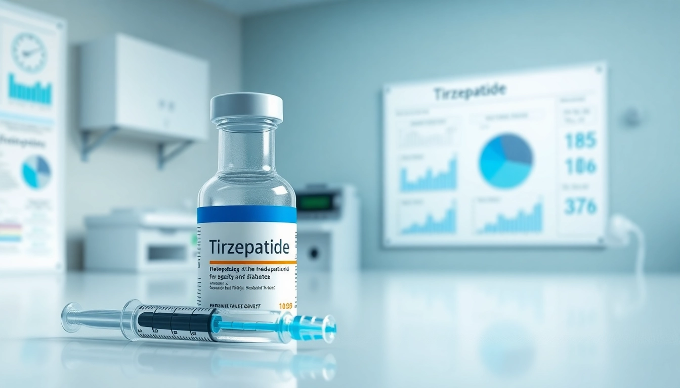 Visualize Tirzepatide medication and syringe in a clinical setting, emphasizing its role in health management.