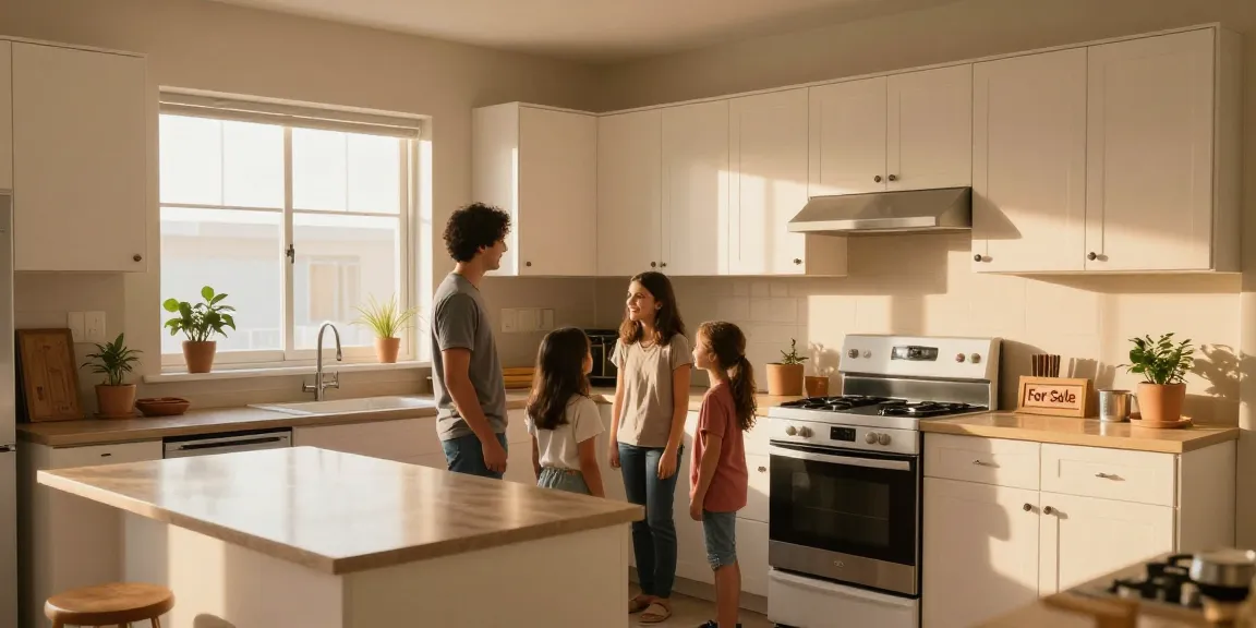 شراء مطابخ مستعملة بالرياض family inspecting a used kitchen set in a cozy setting