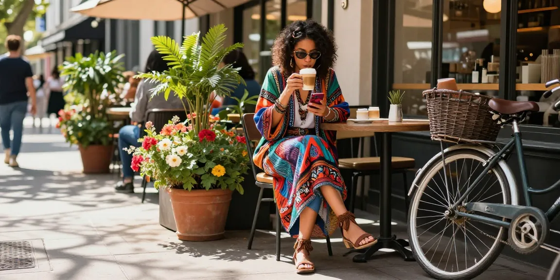 Individual expressing unique style while enjoying coffee in an outdoor café.