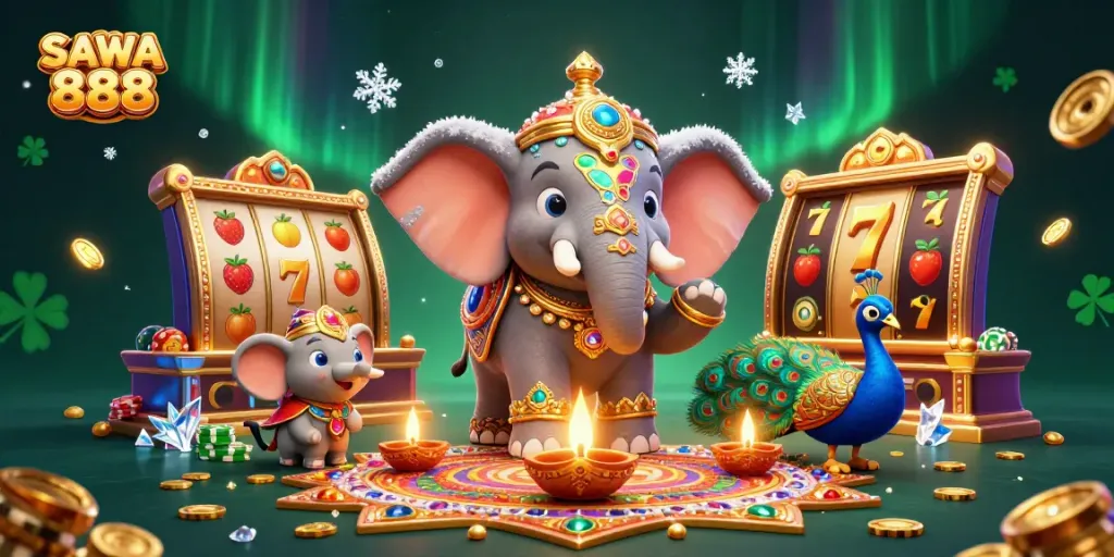 Spin the reels at SAWA 888 for a colorful casino experience featuring vibrant characters and dynamic elements.