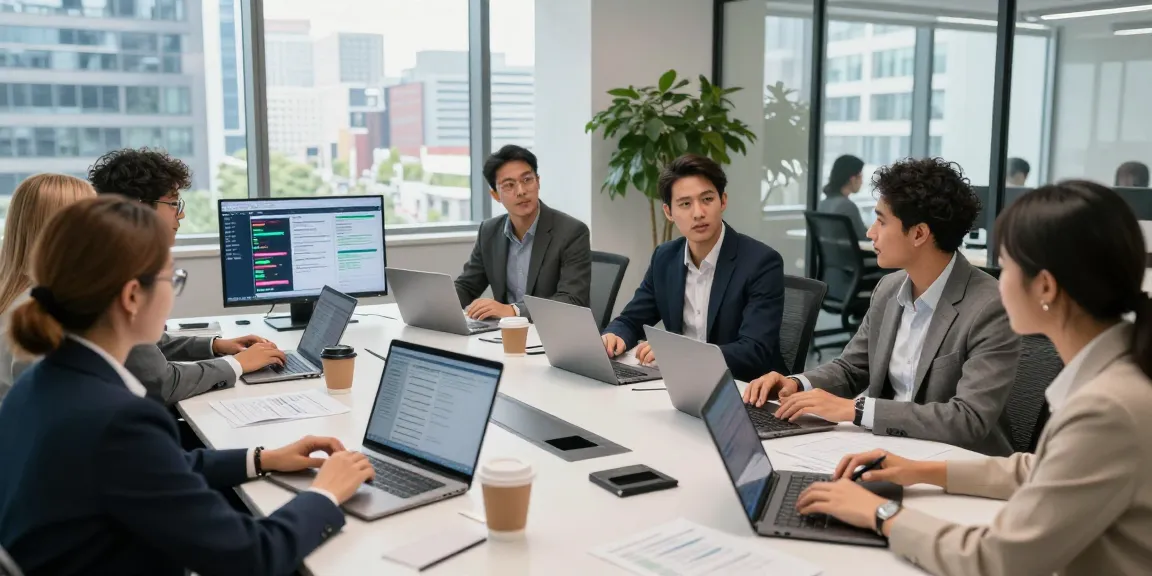 Team collaboration using on-demand service booking software in a modern office.