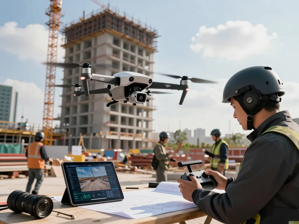 DJI Matrice 400 drone in action at construction site, showcasing advanced engineering and real-time data.