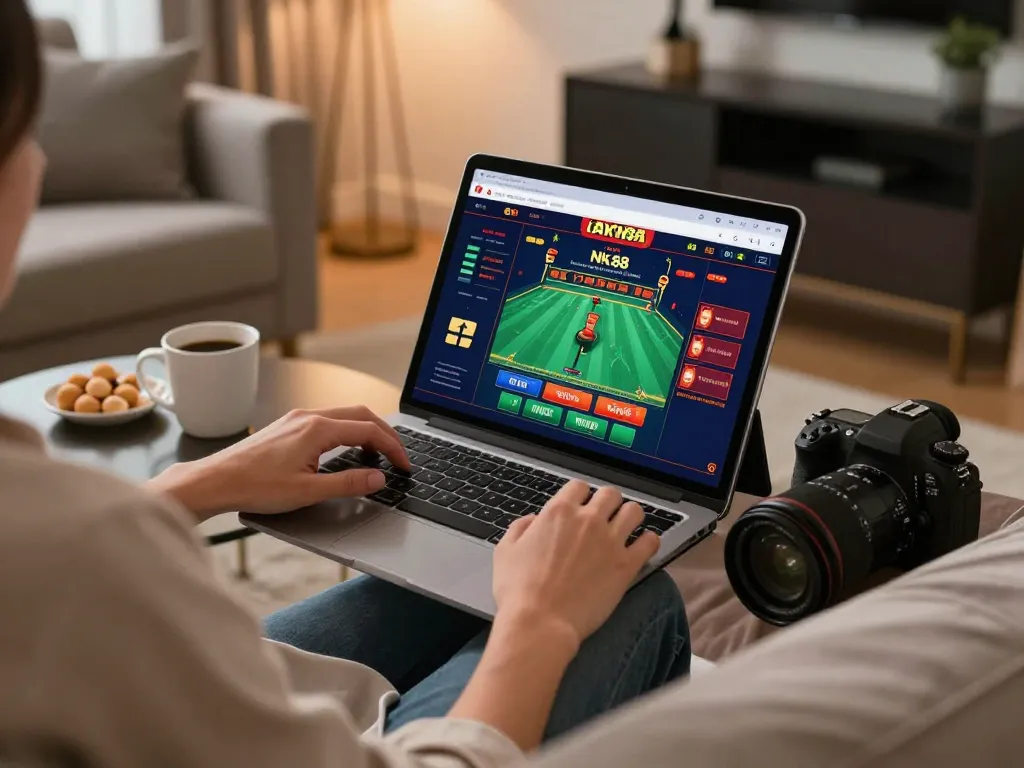 Engaging with Link NK88 live dealer game on a tablet in a cozy home setting