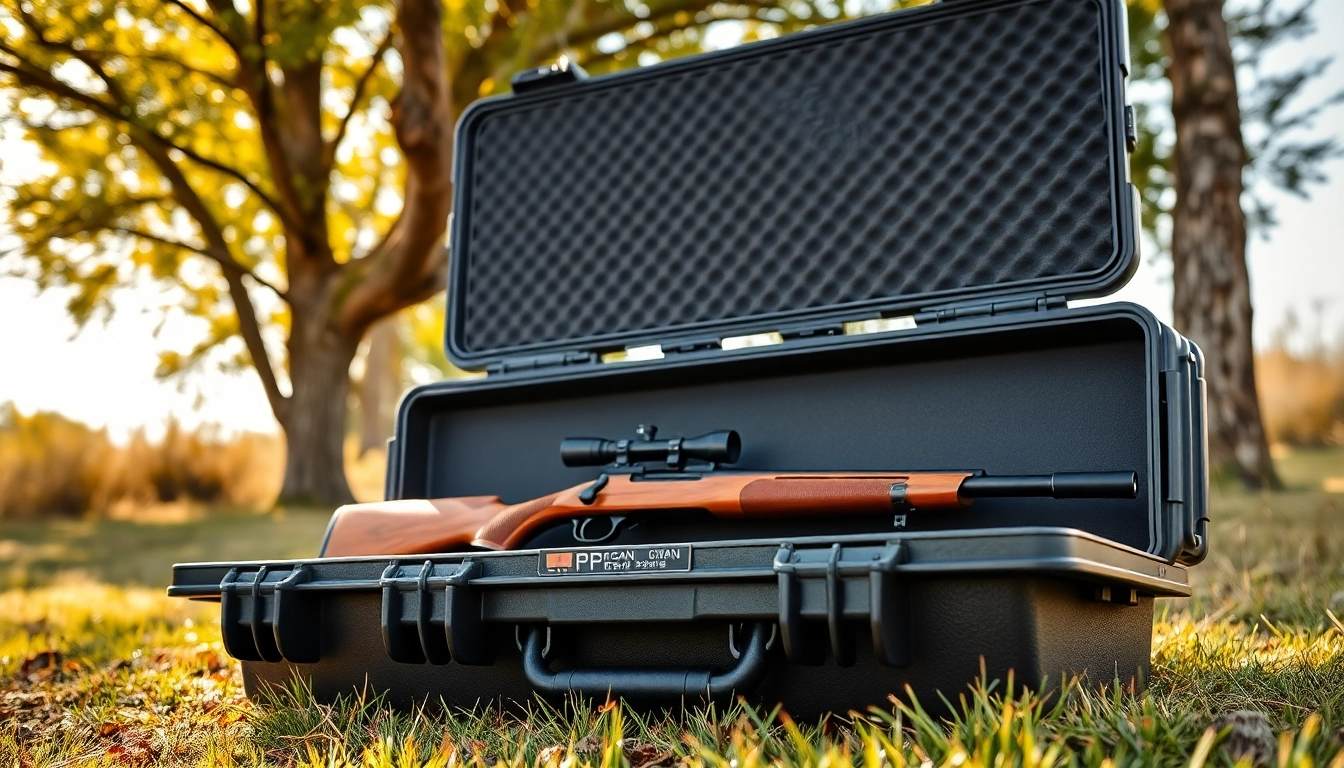 Buy pelican gun case for sale, showcasing its durable design and versatile use in outdoor settings.