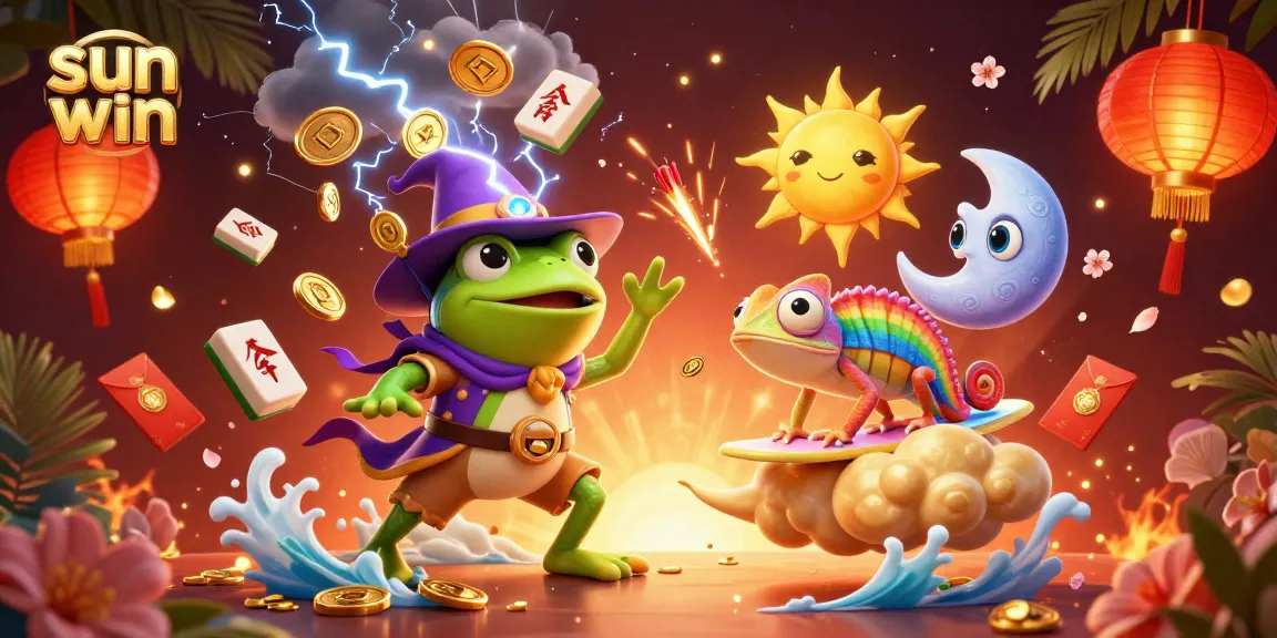 Engage in thrilling gameplay with sun win as the weather wizard frog conjures gold coins amidst vibrant casino elements.