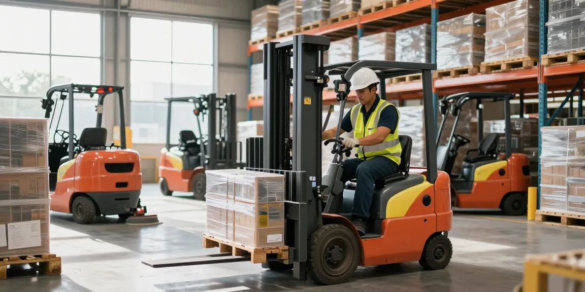 Stacker best price on dynamic electric stacker operation in a modern warehouse.