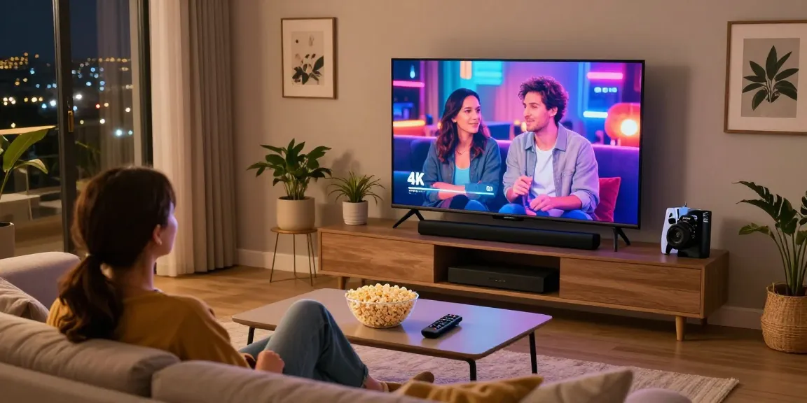Couple enjoying the best IPTV service in Netherlands during a cozy movie night at home.