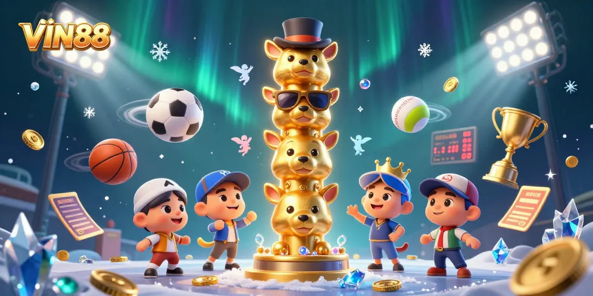Experience thrilling gaming moments with VIN88 in this dynamic 3D casino illustration featuring animated elements.