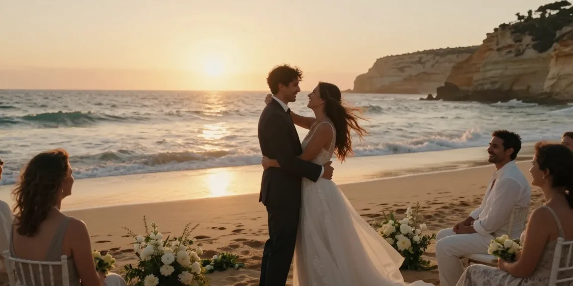 Couple celebrating their wedding on an Algarve beach with dr 70 cinematic moments.