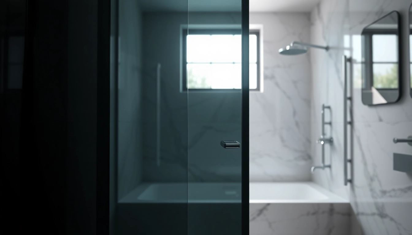 Stylish black shower door enhancing a modern bathroom's elegance.