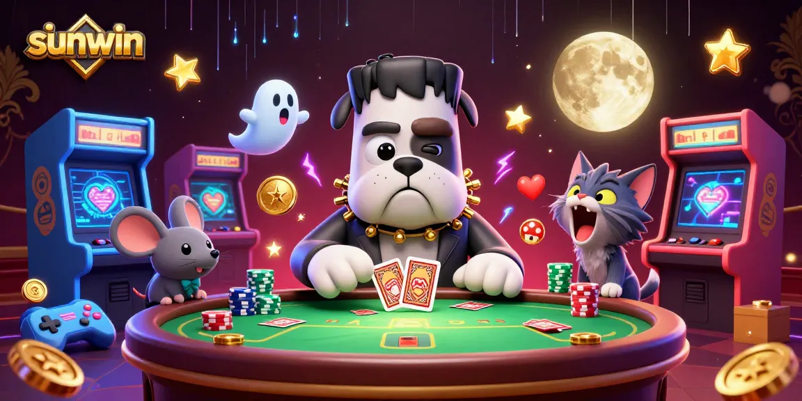 Experience thrilling wins at sunwin with a 3D cartoon casino scene featuring unique characters and vivid game elements.