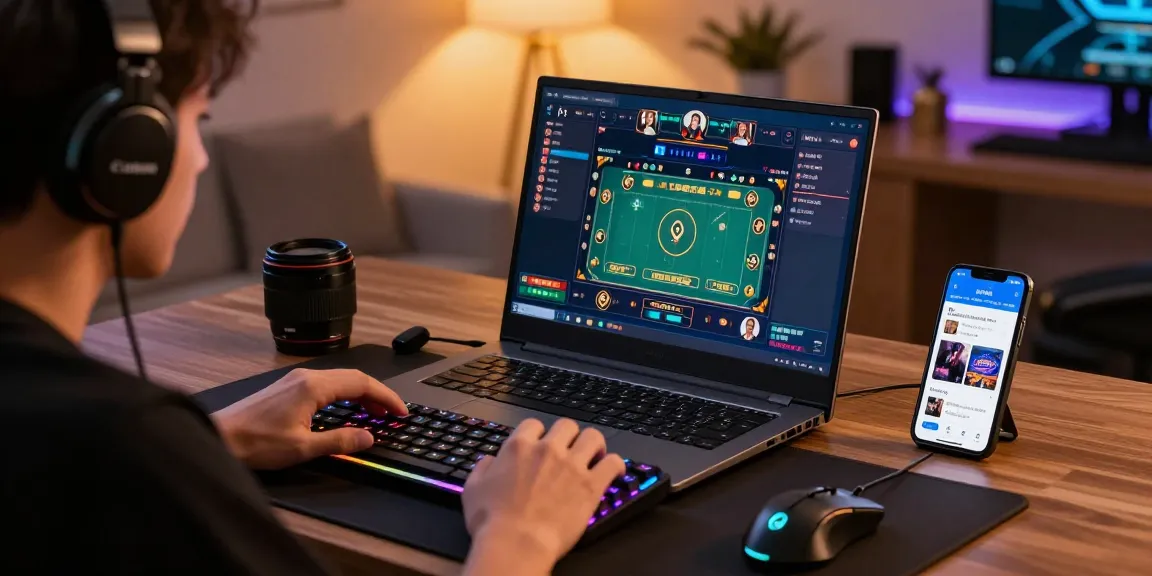 Engaging inบาคาร่าออนไลน์ gameplay on a laptop in a modern gaming setup with interactive features.