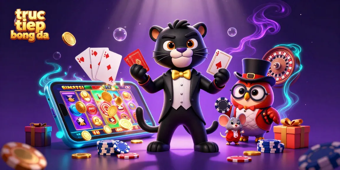 Experience truc tiep bong da with a stylish panther dealer and charming owl in a vibrant casino scene.