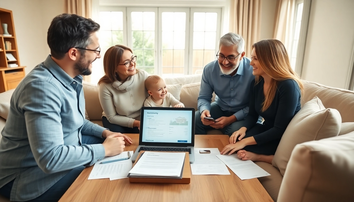 Obtain a home warranty quote online with a family discussing their options in a cozy living room.