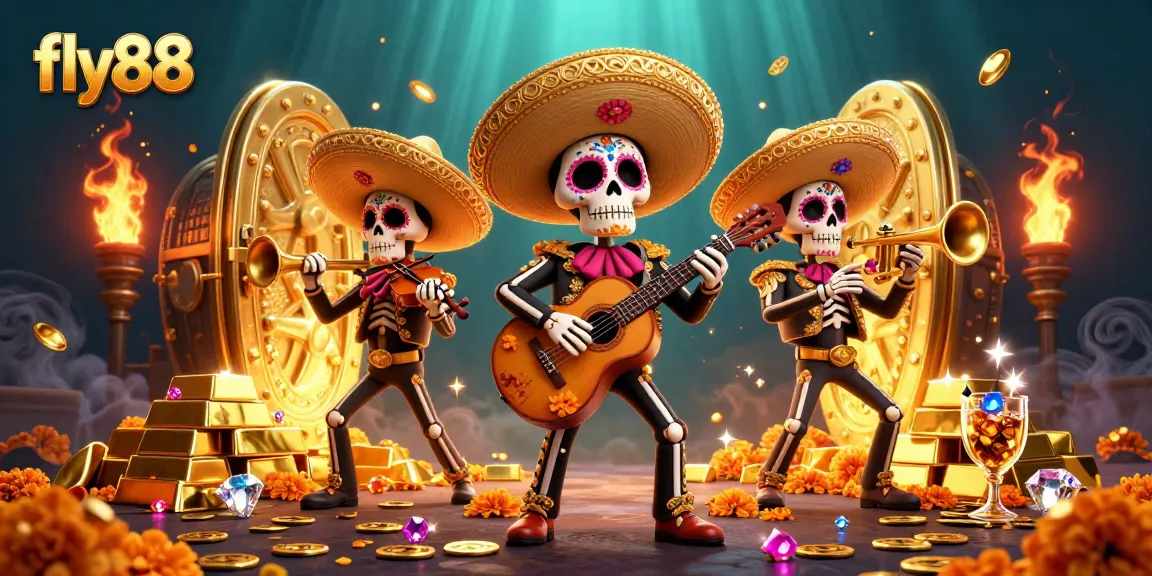 Experience thrilling wins with fly88 in this vibrant casino scene featuring a mariachi band.