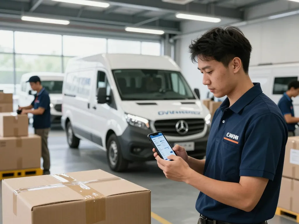 Same day couriers loading tracked vehicles for reliable express logistics service.