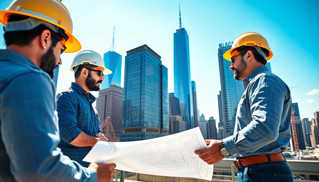 New York City Commercial General Contractor team collaborating on high-rise project plans.